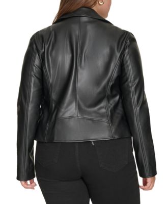 Plus Size Faux-Leather Asymmetrical-Zipper Moto Jacket