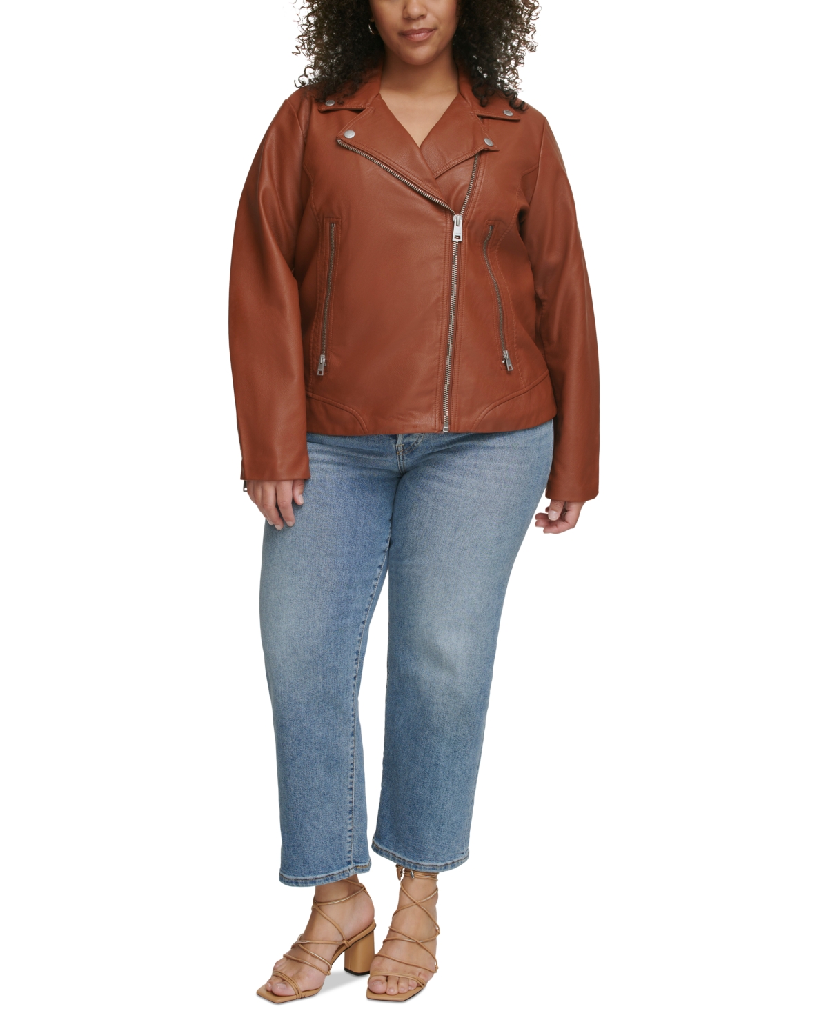 Levi's Plus Size Trendy Faux Leather Moto Jacket In Camel