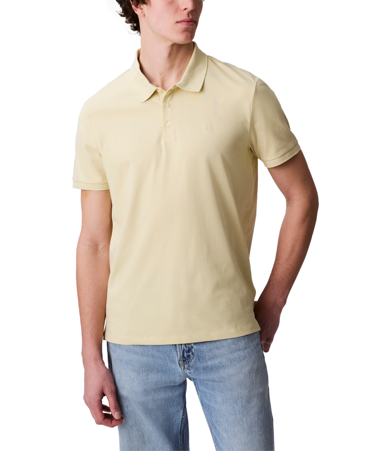 Calvin Klein Men's Regular-fit Smooth Cotton Monogram Logo Polo Shirt In Neutral