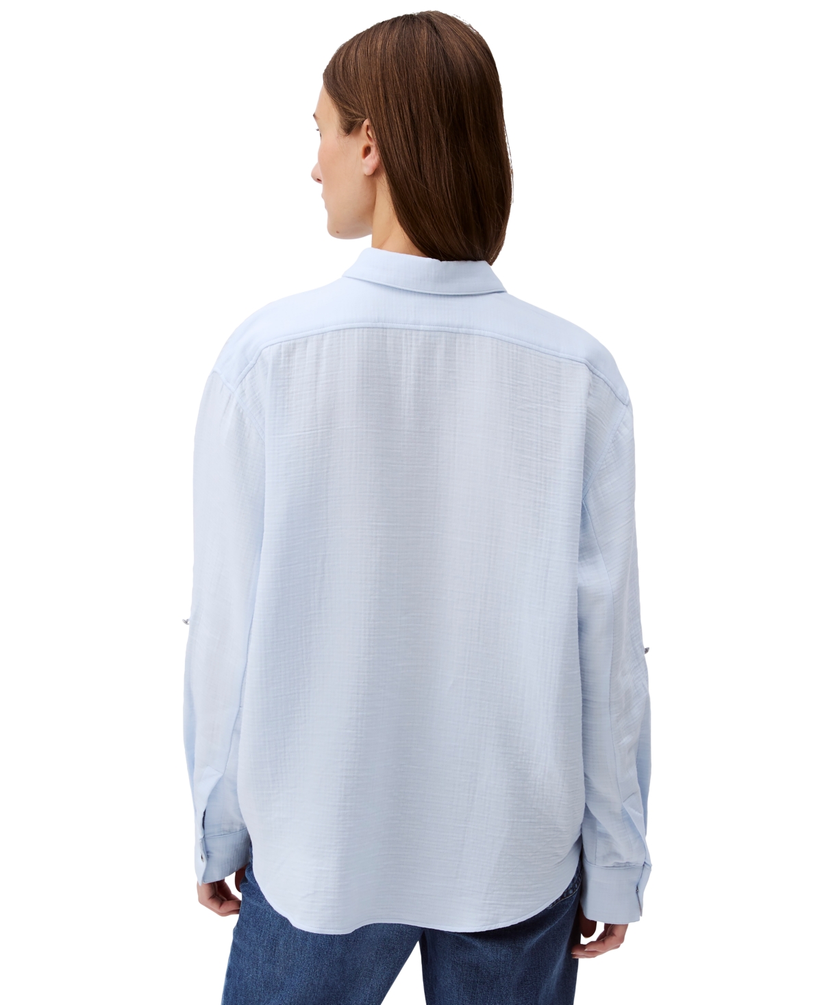 Calvin Klein Jeans Est.1978 Women's Double Gauze Roll-tab-sleeve Button-down Shirt In Blue