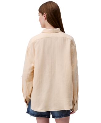 売れ筋商品|||カルバンクライン カットソー トップス レディース Women's Double Gauze Roll-Tab-Sleeve Button-Down Shirt Black Calvin Klein Jeans Women's Double Gauze Roll-Tab-Sleeve