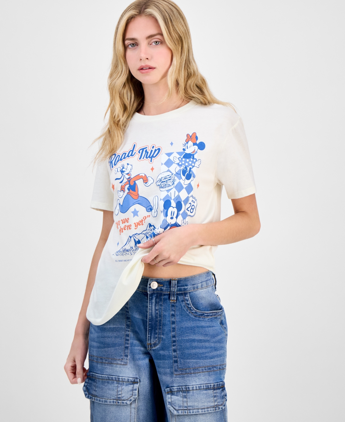 Juniors' Usa Road Trip Graphic-Print Crewneck Tee - Egret