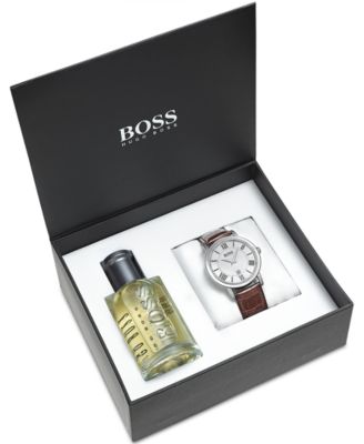 BOSS - Men's Ambassador Brown Leather Strap Watch & Fragrance Gift Set 42mm 1513136