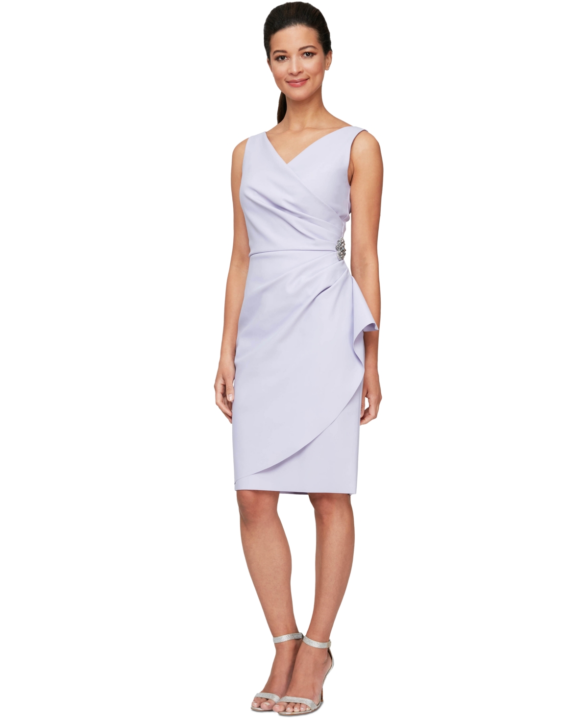 Alex Evenings Compression Embellished Ruched Sheath Dress In Lavender