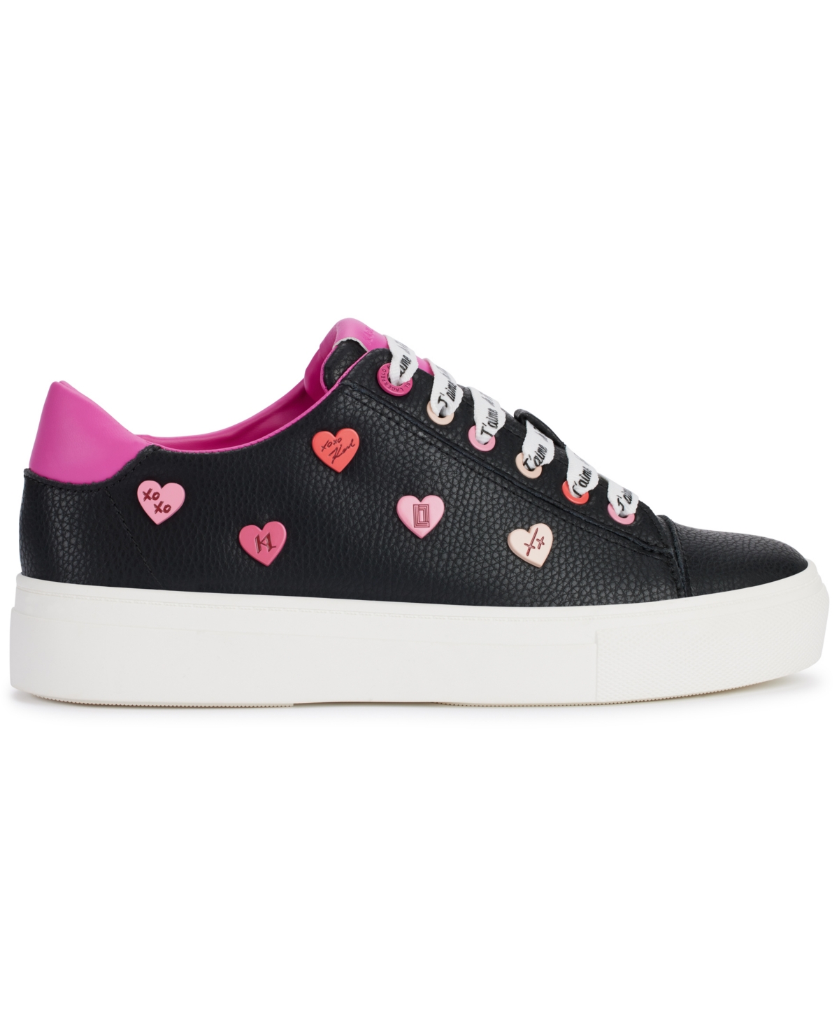 Shop Karl Lagerfeld Women's Cate Heart Pins Lace-up Sneakers In Black