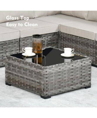 Patio Furniture Set,12 Pieces Outdoor Sectional Sofa Couch Set,Patio Conversation Set with Modular Wicker Deep Seat Chairs,Comfy Cushions,Side Table,Orange Red