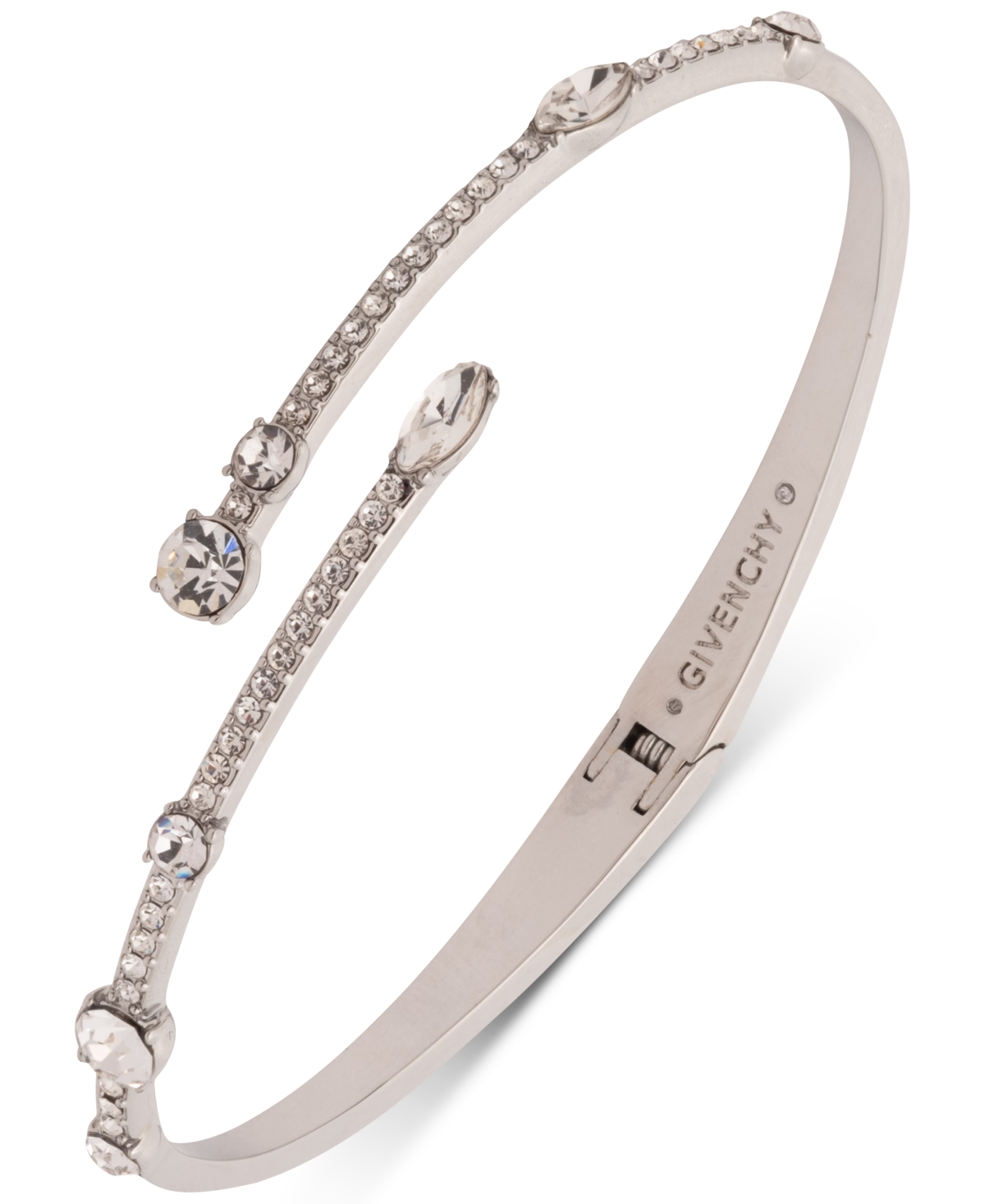 Givenchy Mixed Crystal Bypass Bangle Bracelet In Silver