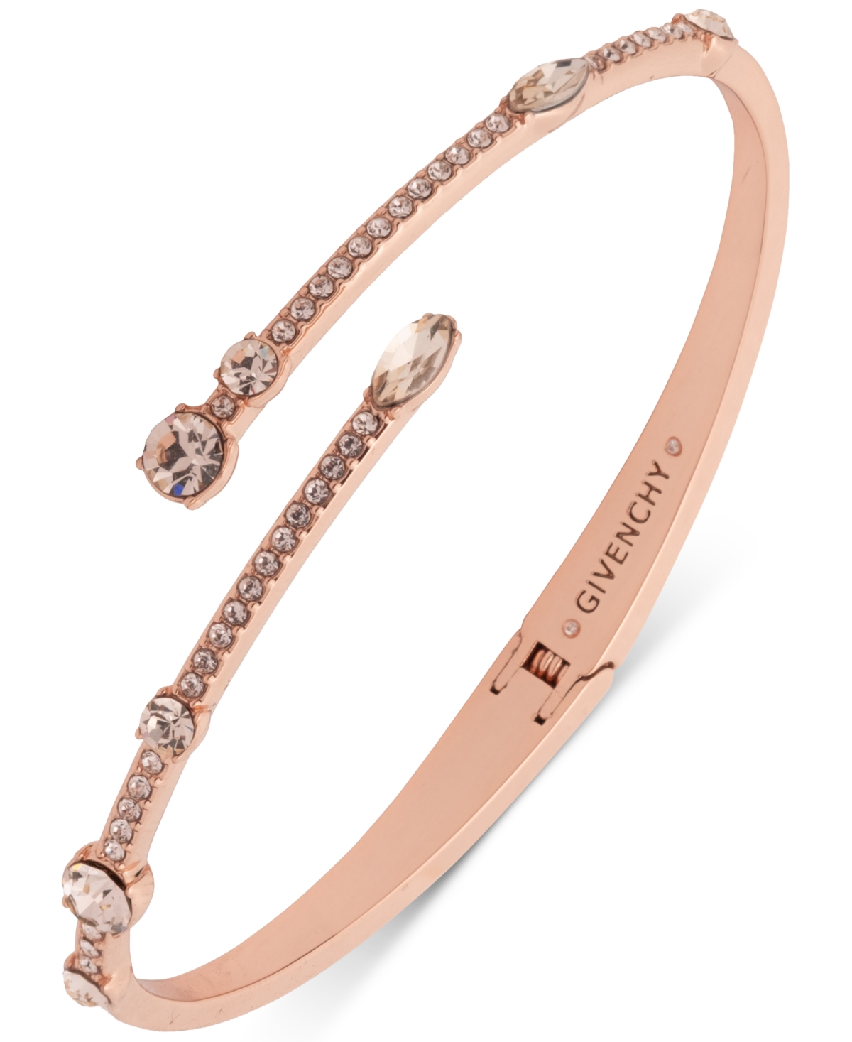Mixed Crystal Bypass Bangle Bracelet - Silver