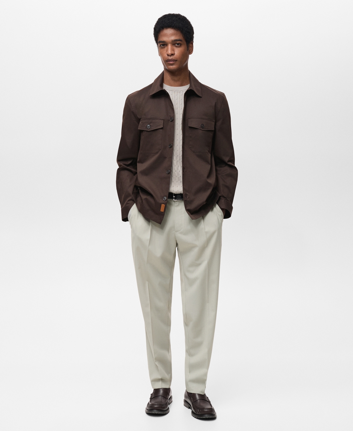 Mango Regular Fit Cotton Blend Button-up Overshirt In Chocolate