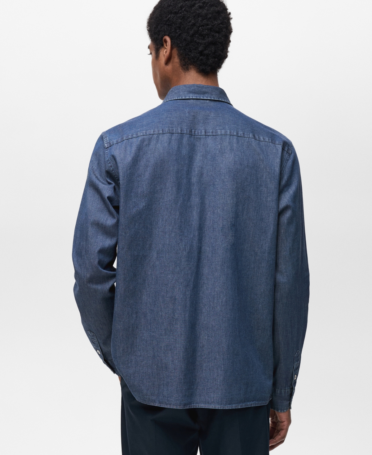 Mango Cotton Chambray Button-up Shirt In Dark Blue