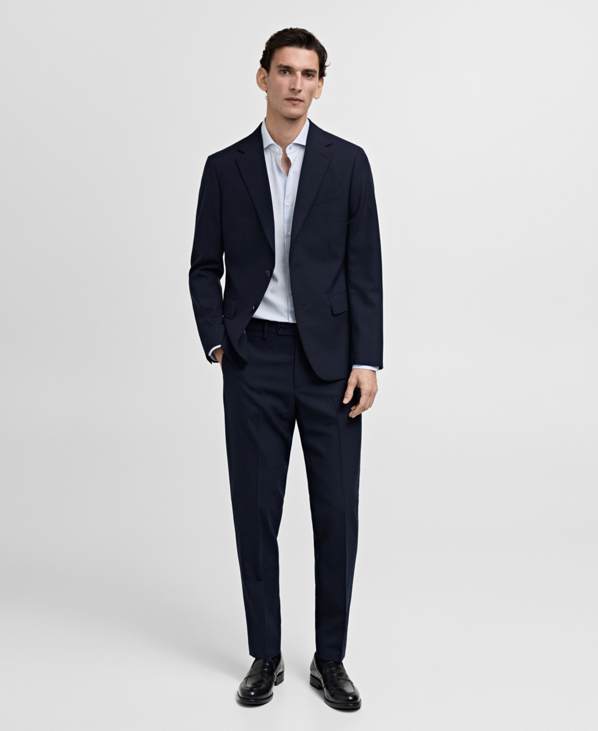 Mango Slim Fit Stripe Button-up Shirt With Contrast Collar In Sky Blue