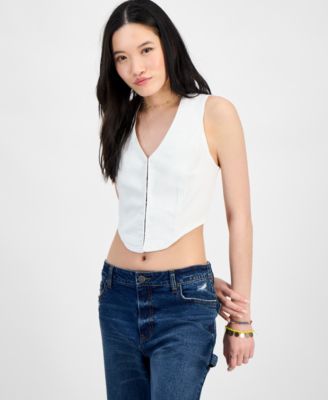 Madden Girl - Juniors' Denim Hook-Front Corset Top