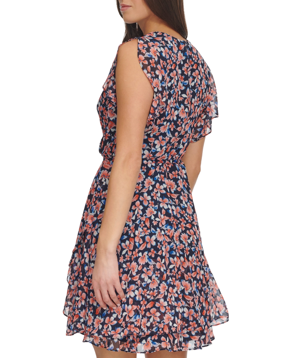 Tommy Hilfiger Women's Flutter-sleeve Faux-wrap Dress In Sky Captain Multi