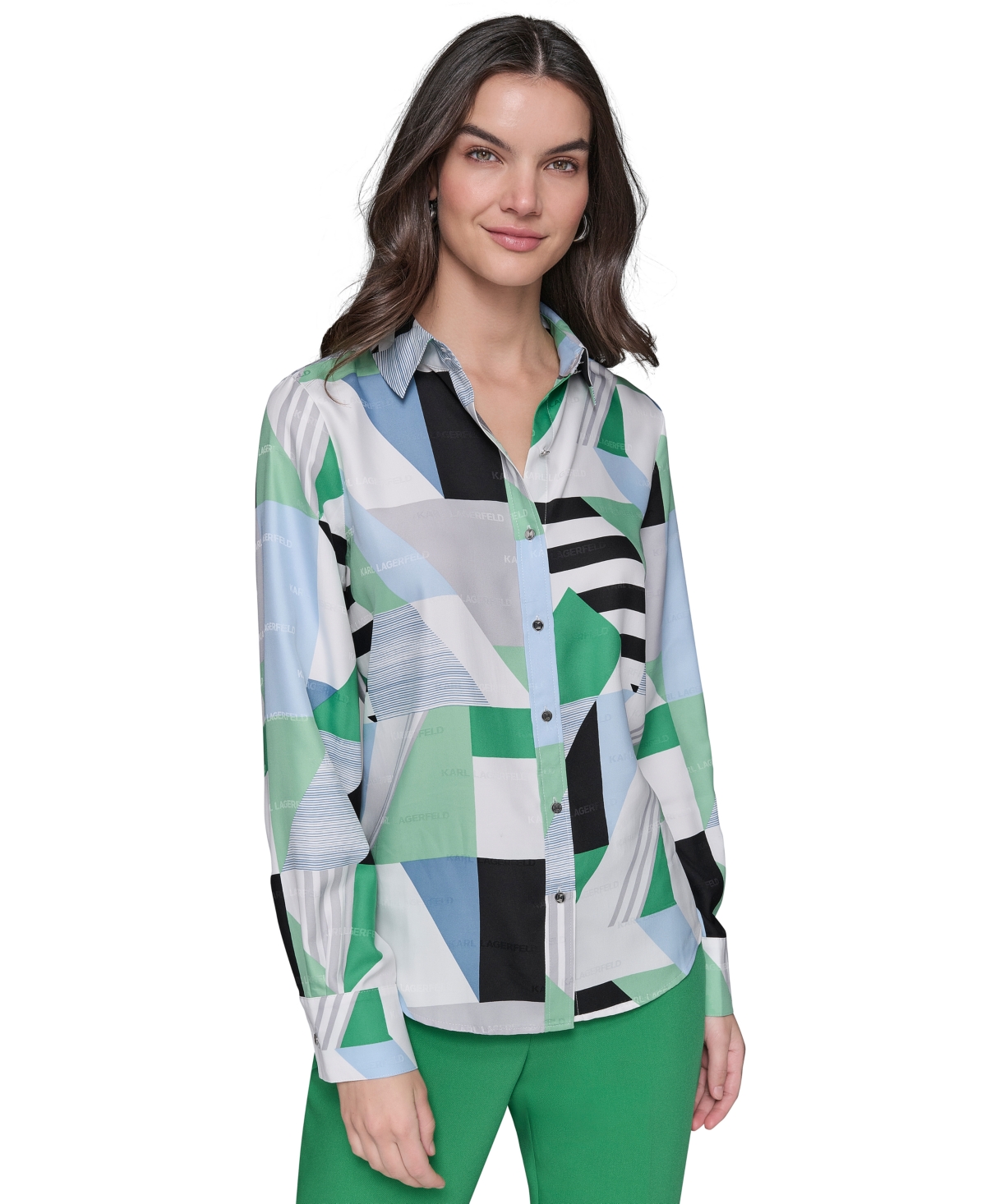KARL LAGERFELD WOMEN'S GEOMETRIC-PRINT BLOUSE 