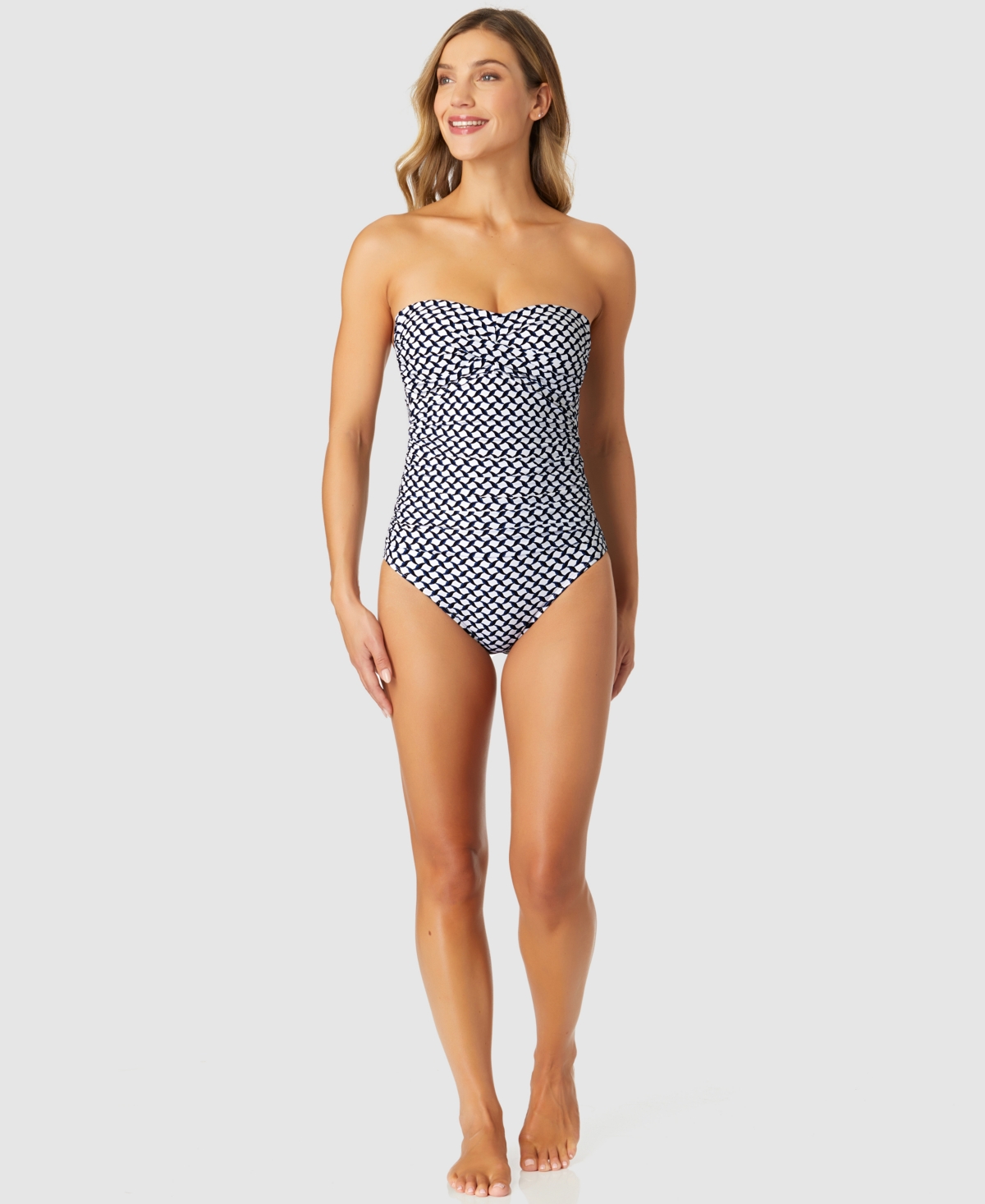 ANNE COLE WOMEN'S NEO GEO TWIST-FRONT BANDEAU ONE-PIECE SWIMSUIT 