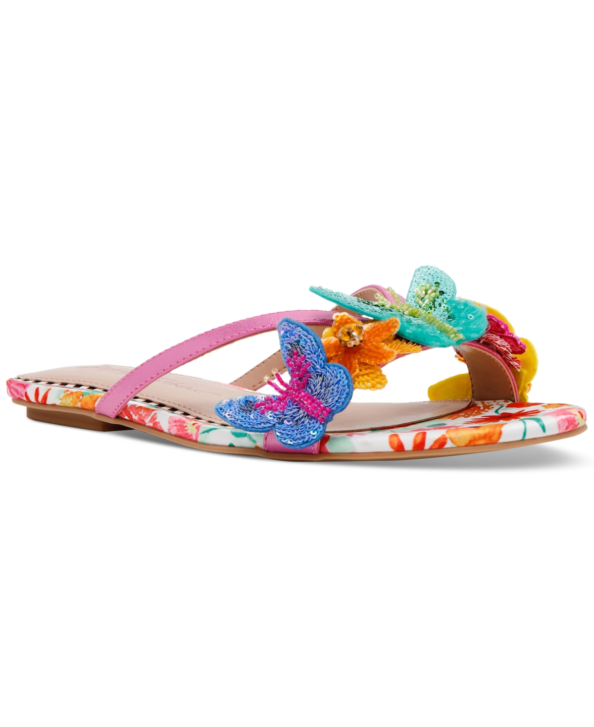 Shop Betsey Johnson Women's Sellena Butterfly Slide Sandals In White Multi
