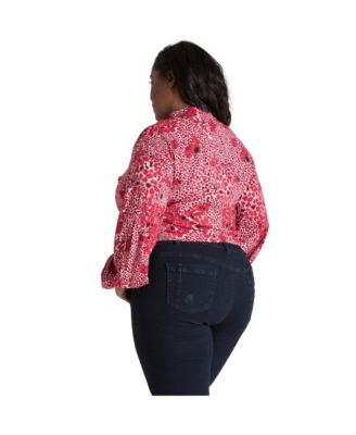 Plus Size Leopard Print Puff Sleeve Blouse