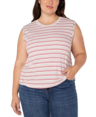 Liverpool Plus Size Crewneck Striped Sleeveless Top