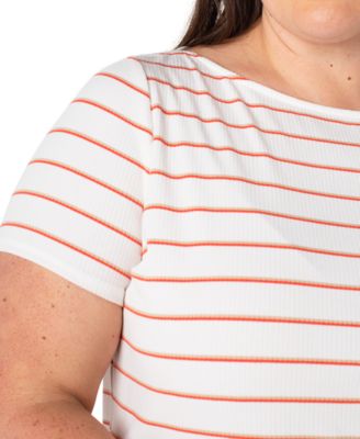 Liverpool Plus Size Striped Short-Sleeve Boat Neck T-Shirt