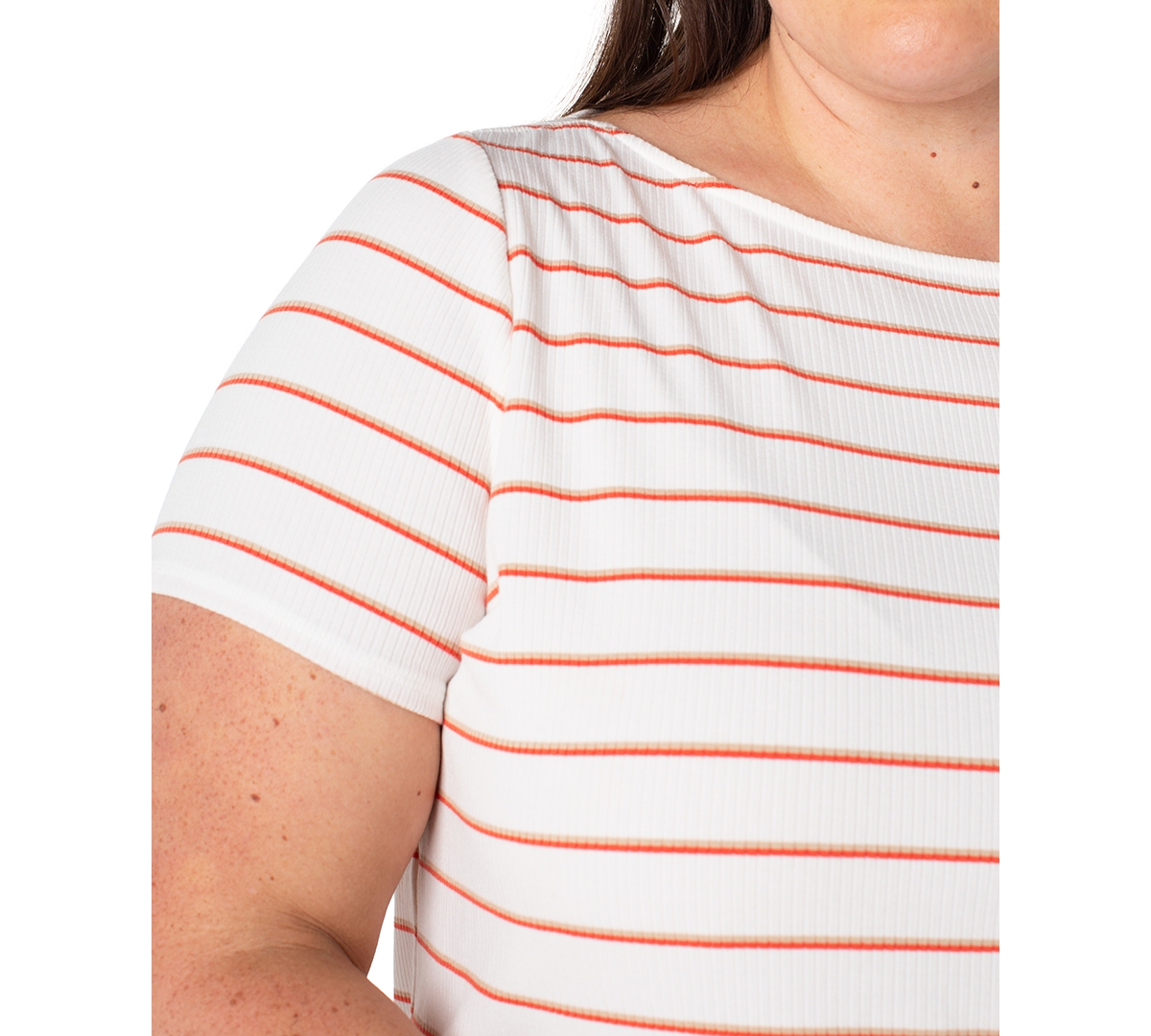 Liverpool Los Angeles Liverpool Plus Size Striped Short-sleeve Boat Neck T-shirt In Multi