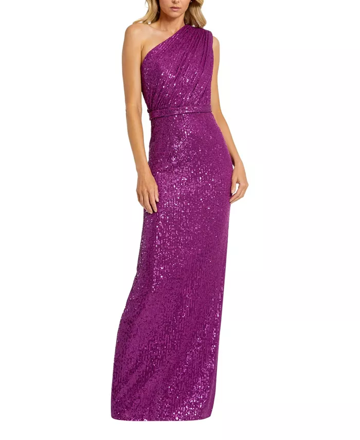 Women's Sequined Ruched One Shoulder Gown - thumbnail 4