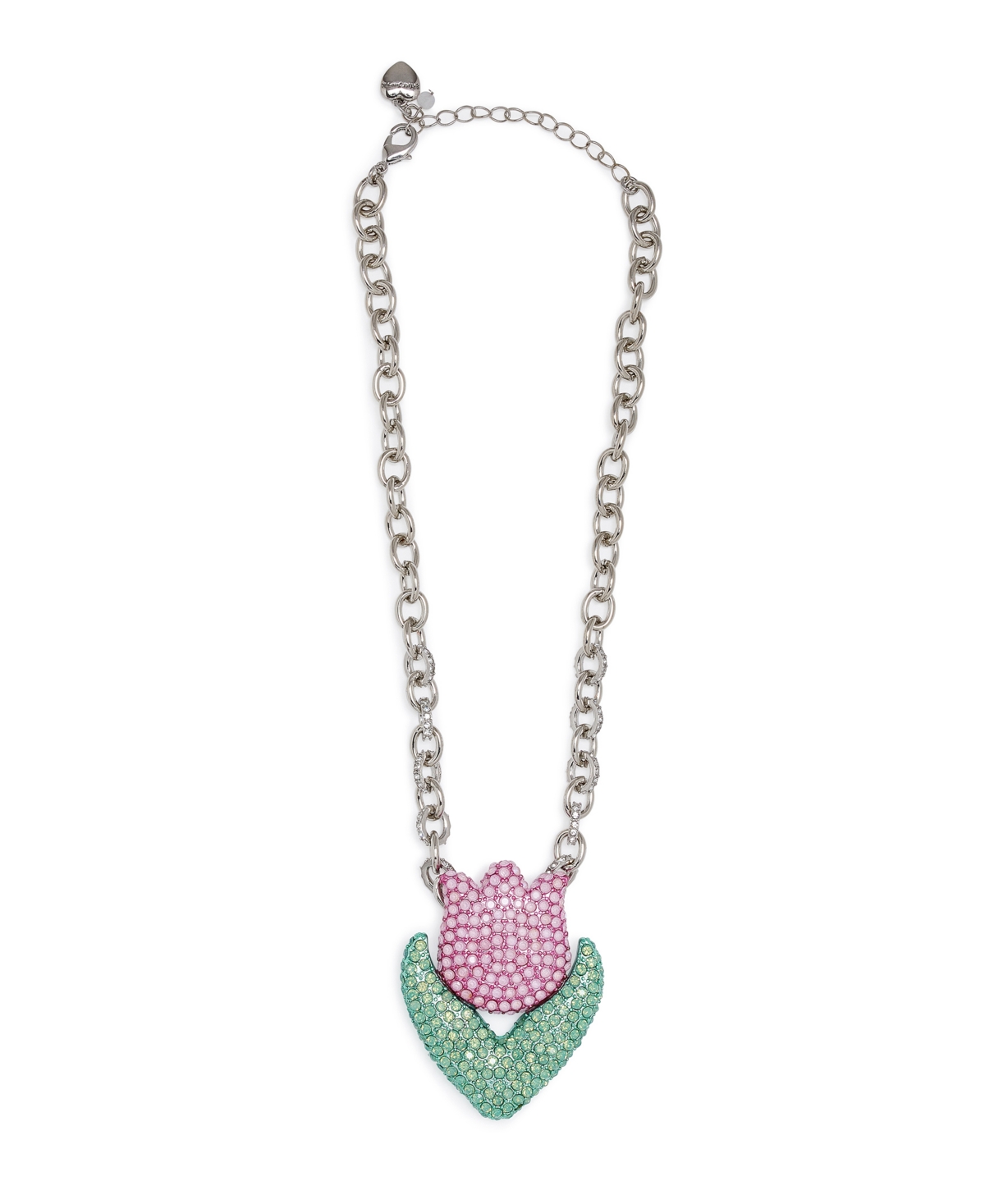 Faux Stone Spring Tulip Pendant Statement Necklace - Pink, Rhodium