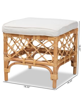 18.5" Upholstered and Natural Rattan Orchard Modern Bohemian Ottoman