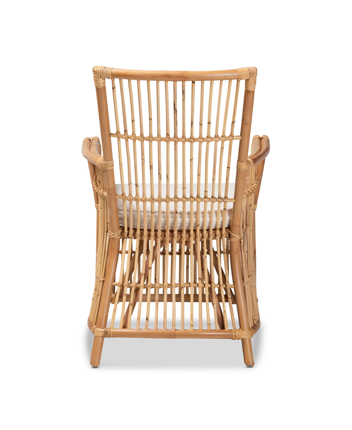 Bali & Pari 23.7" Upholstered And Rattan Rose Modern Bohemian Armchair In White,natural Brown
