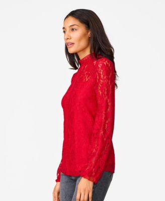 Women's Lace Trim Mock Neck Top