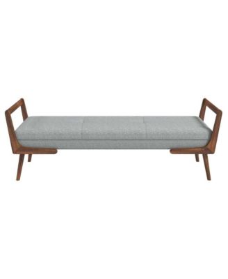 Mid-Century Modern Gray Upholstered Bench, Tufted Fabric Seat with Walnut Wood Frame-The Pop Home