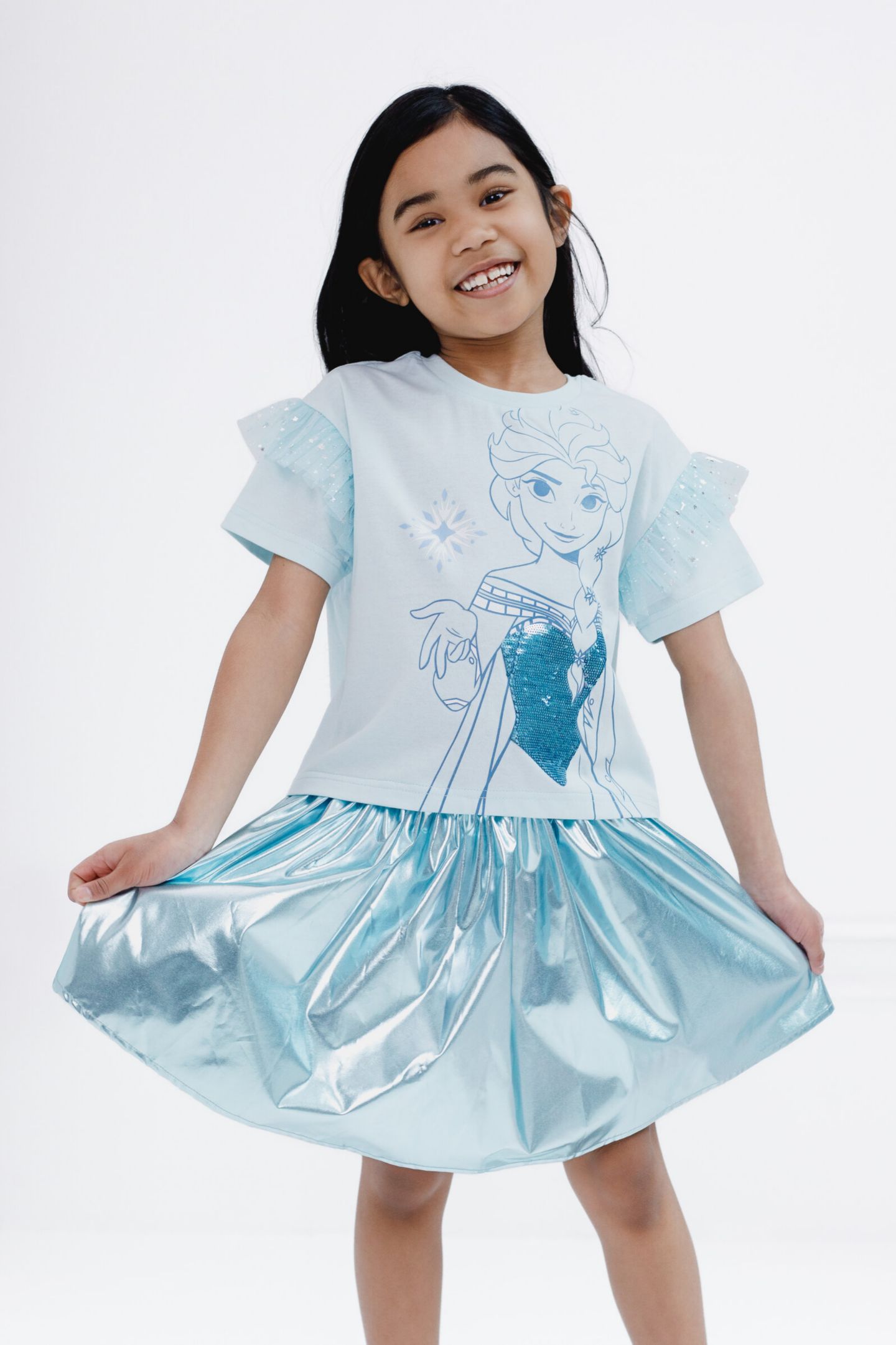 Детский комплект Frozen Disney Queen Elsa: футболка и юбка для девочек, цвет: Синий — фото 6