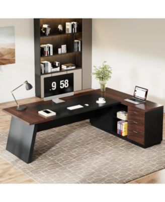 L-Shaped Executive Desk, 78" Modern Office Desk with Drawers and Lateral File Cabinet, Large Computer Desk with Storage Shelves, Workstation for Home Office