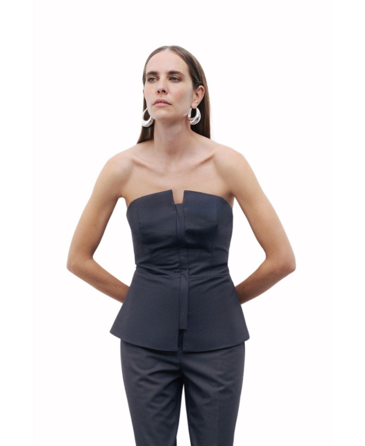 Women's Zippered Corset Look Blouse - Anthracite