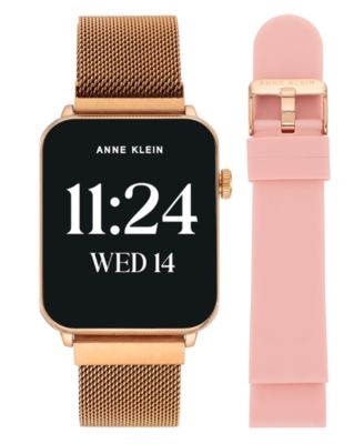 Women's Connect It Stellar Smartwatch with Rose Gold-Tone Stainless Steel Mesh and Pink Silicone Band, 45mm