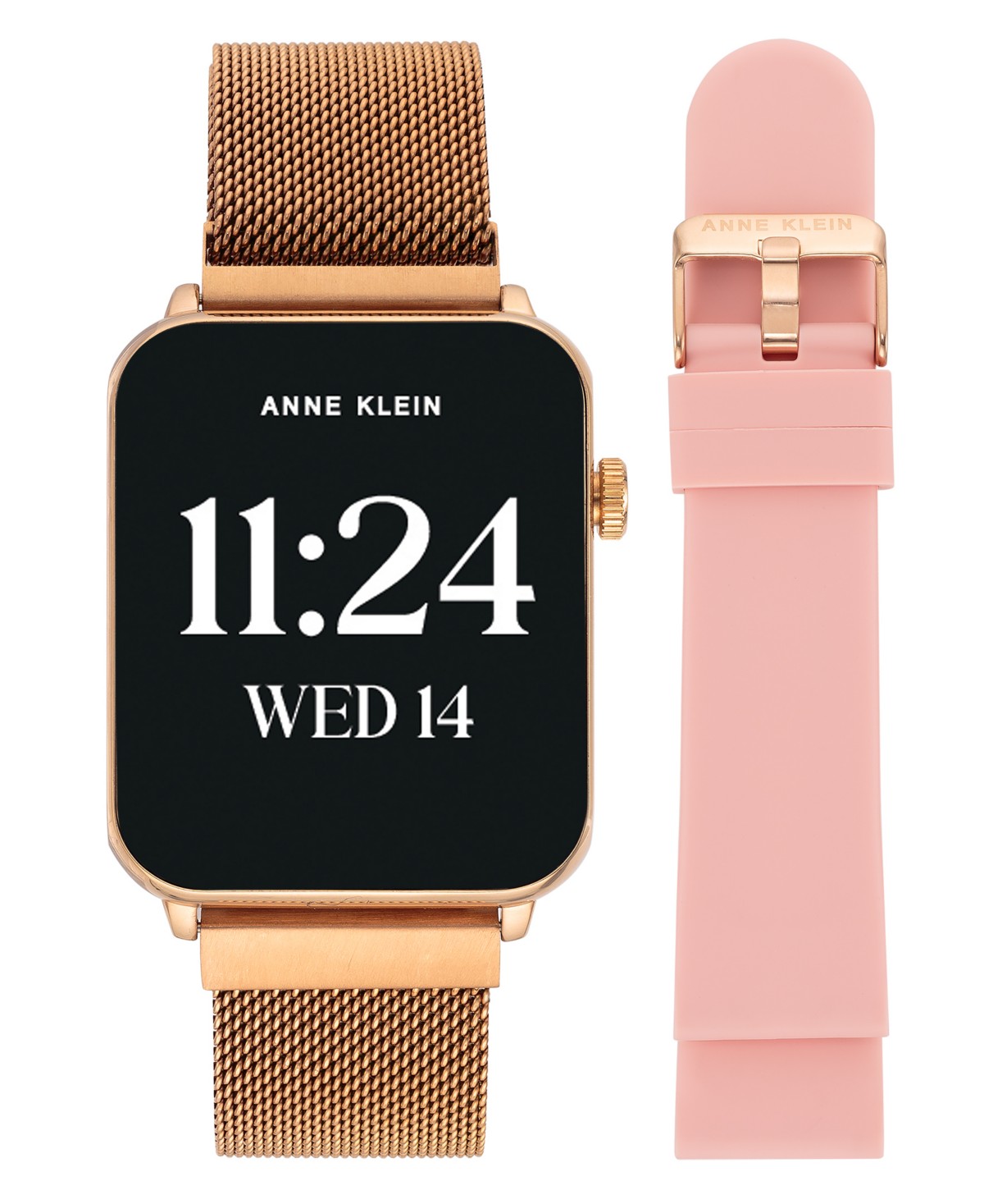 Anne Klein Women's Connect It Stellar Smartwatch with Rose Gold-Tone Stainless Steel Mesh and Pink Silicone Band, 45mm — фото 1