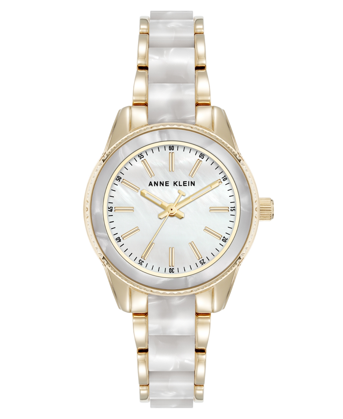 Anne Klein Women's Quartz Ivory Pearlescent Acetate And Gold-tone Metal Alloy Link Bracelet Watch, 30mm In Gold-tone,ivory