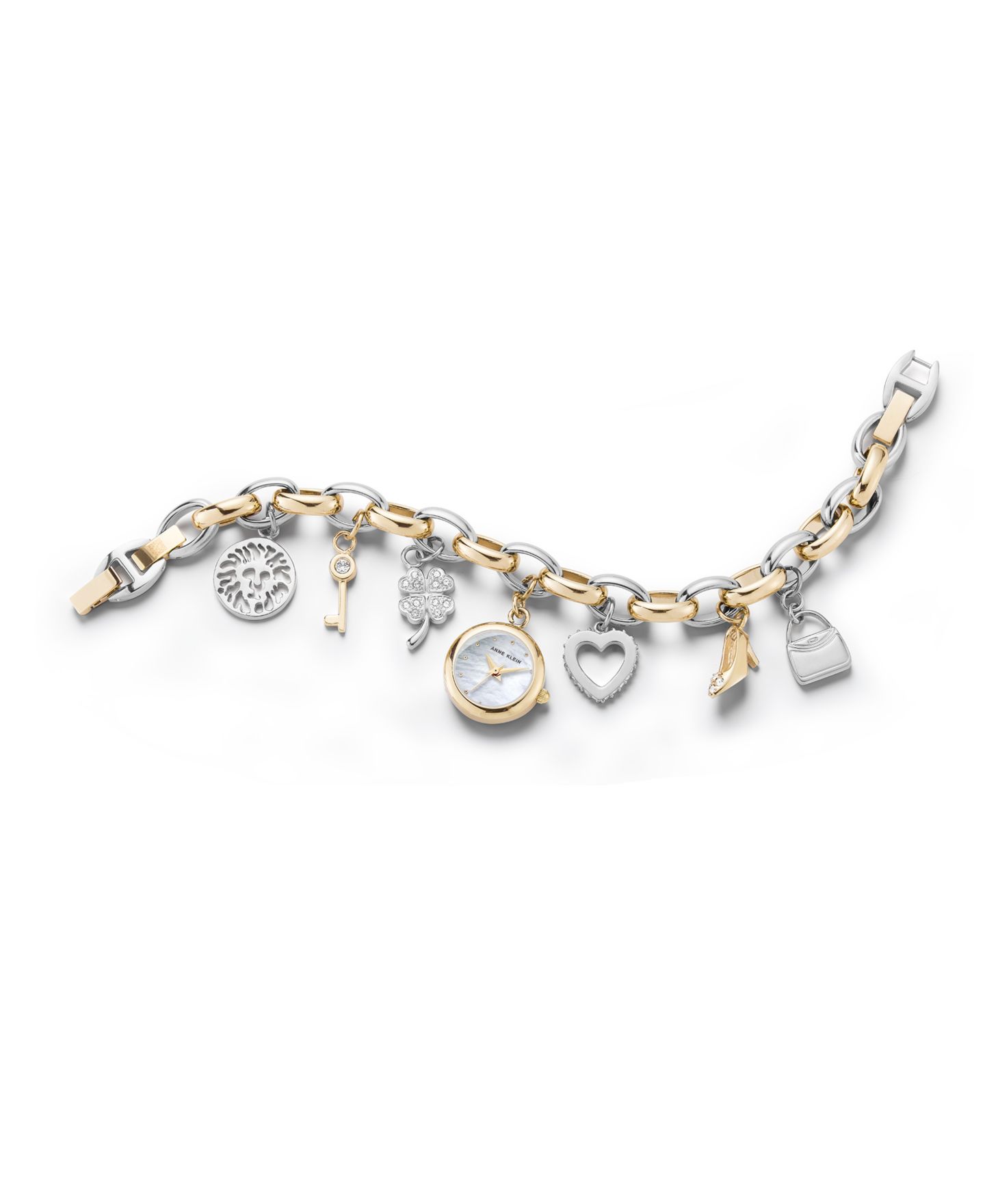 Женские часы Anne Klein Quartz Two-Tone Metal Alloy Crystal Accented Charm Bracelet Watch, 20mm — фото 2