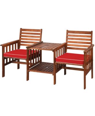 Patio Outdoor Conversation Set Acacia Wood Loveseat  w/ Cushion Table