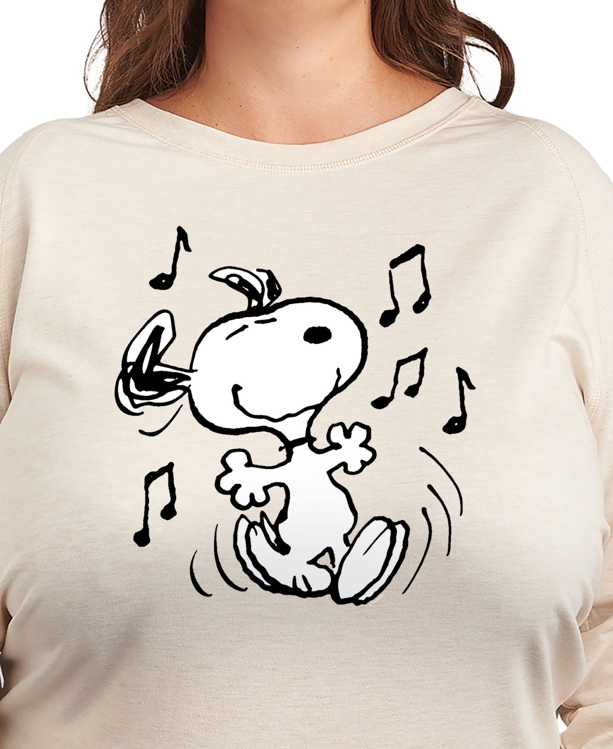 Hybrid Apparel Plus Size Peanuts Snoopy Dance Graphic Pullover T-shirt In Beige,khaki