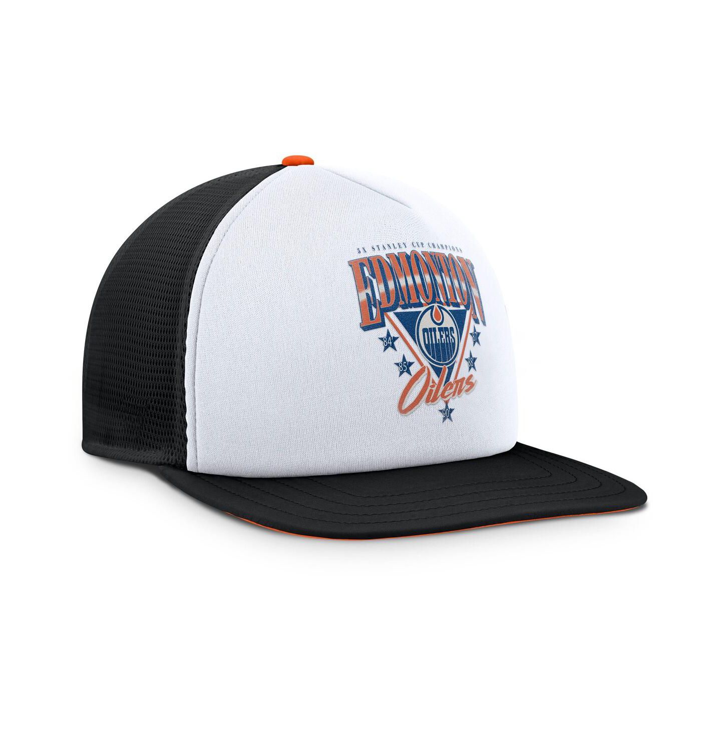 Мужская кепка Fanatics White/Black Edmonton Oilers Decades Collection Foam Front Snapback Hat — фото 1