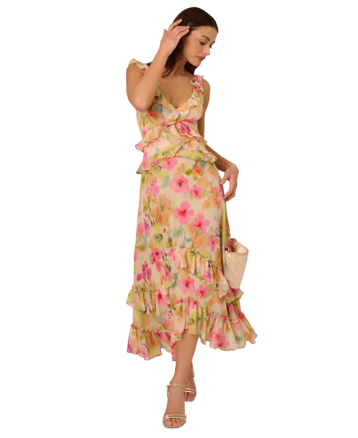 by Adrianna Papell Women's Ruffled High-Low Dress - Pink Multi