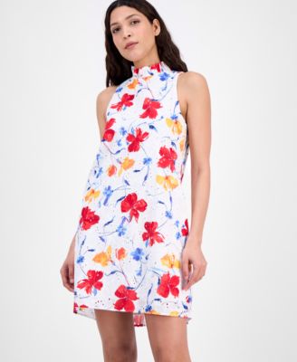 Women's Printed Cotton Eyelet Sleeveless Shift Dress