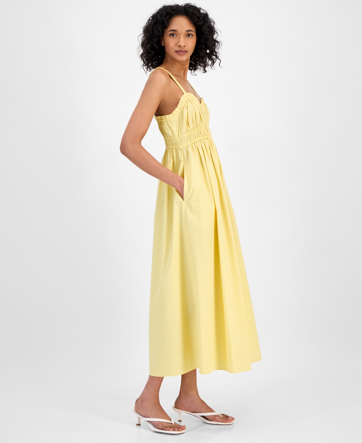 HUGO BOSS WOMEN'S SWEETHEART-NECK SLEEVELESS COTTON MIDI DRESS 