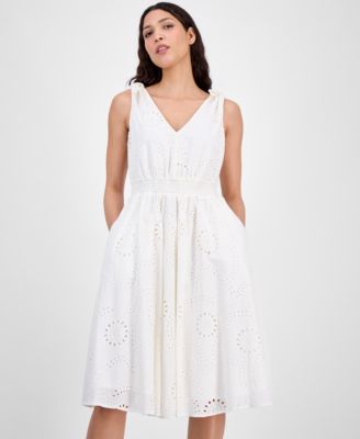 Petite Cotton Lace A-Line Sleeveless Midi Dress
