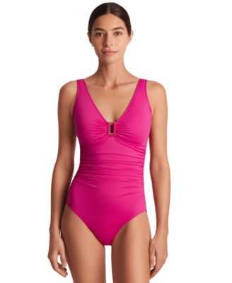 Lauren Ralph Lauren - Ring-Detail Over-The-Shoulder Underwire Tummy-Control One-Piece Swimsuit