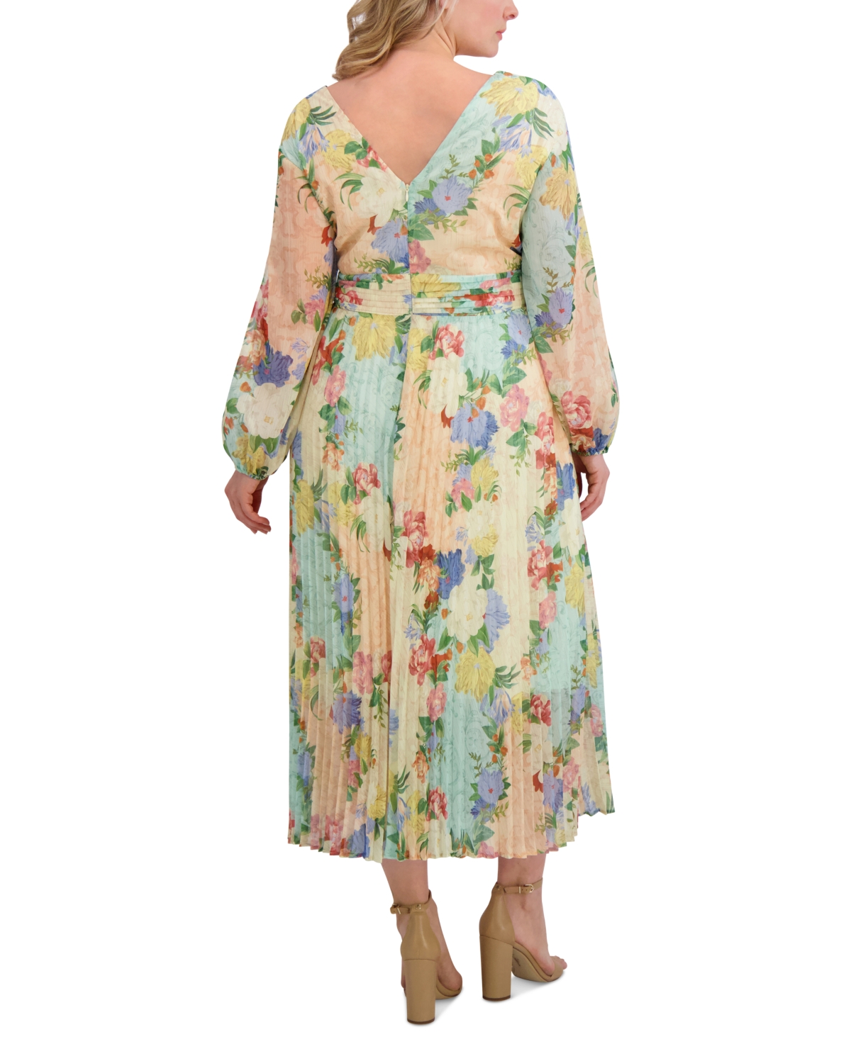 Siena Plus Size Floral-print Pleated Maxi Dress In Multi