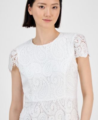 Petite Paisley Lace Cap-Sleeve Sheath Dress