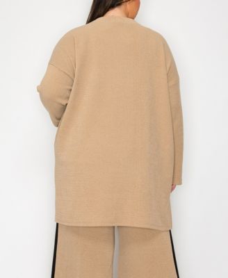 売れ筋商品|||コイン1804 ニット&セーター アウター レディース Plus Size Textured Rib Front Pocket Side Slit Cardigan Sweater Black COIN 1804 Plus Size Textured Rib Front Pocket Side Slit