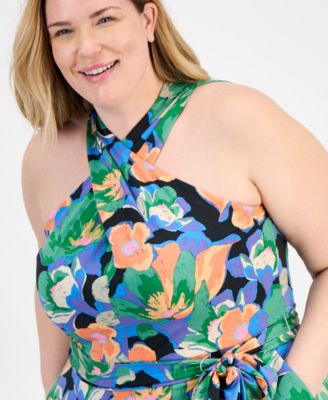 Plus Size Twist Halter-Neck Jersey Jumpsuit