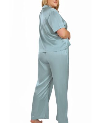 Women's Satin notch Shirt and Pants Pajama Set